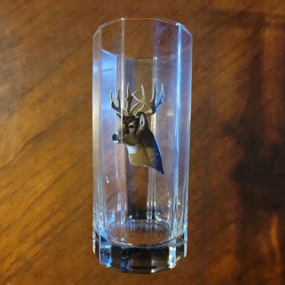 1 Vtg Whitetail Deer Portrait Mixer Panel Clear Beet Water Glass Michael Sieve